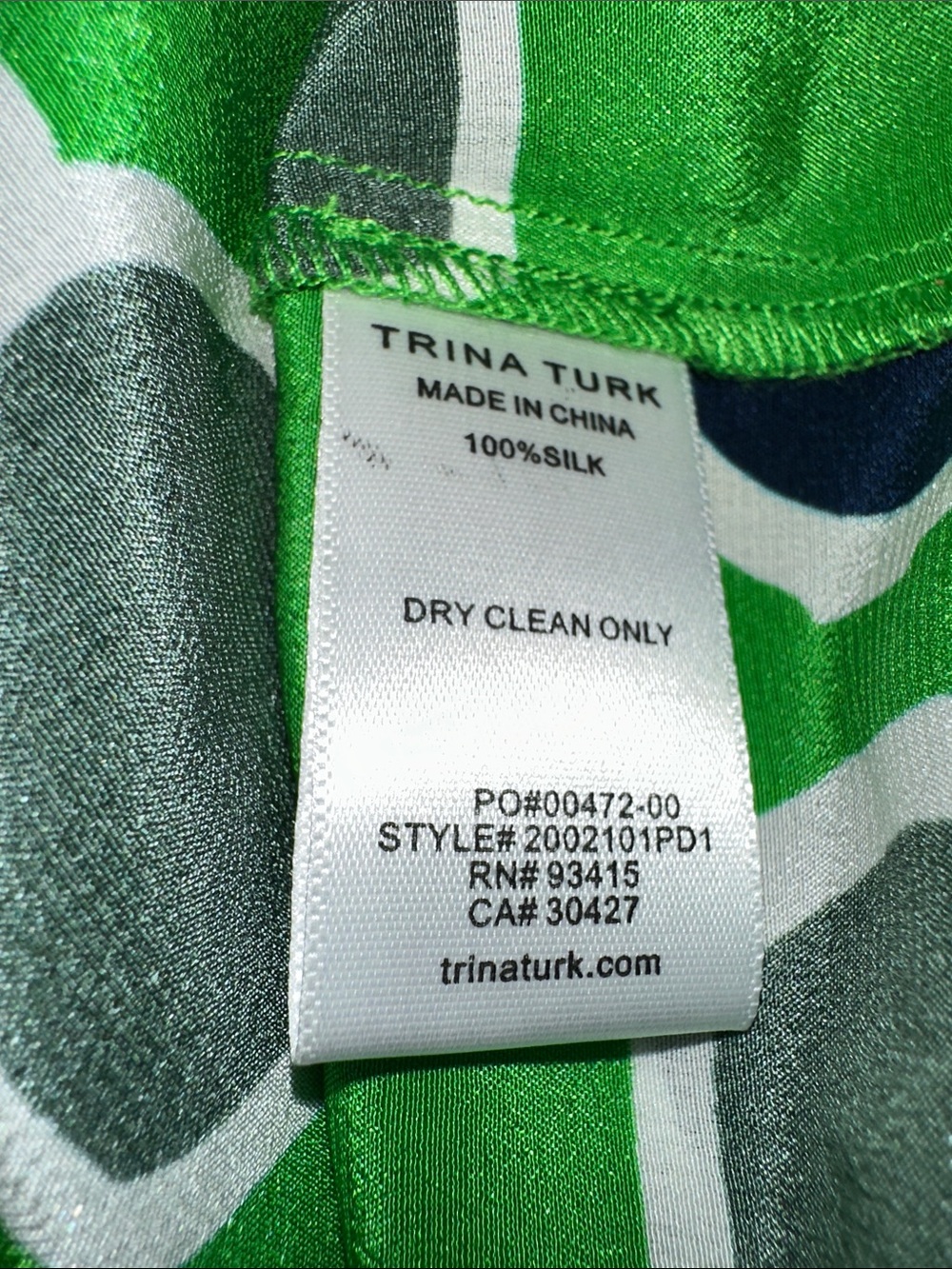 Trina Turk Green Geometric Puff-Sleeve Women's Top - Picture 7 of 7